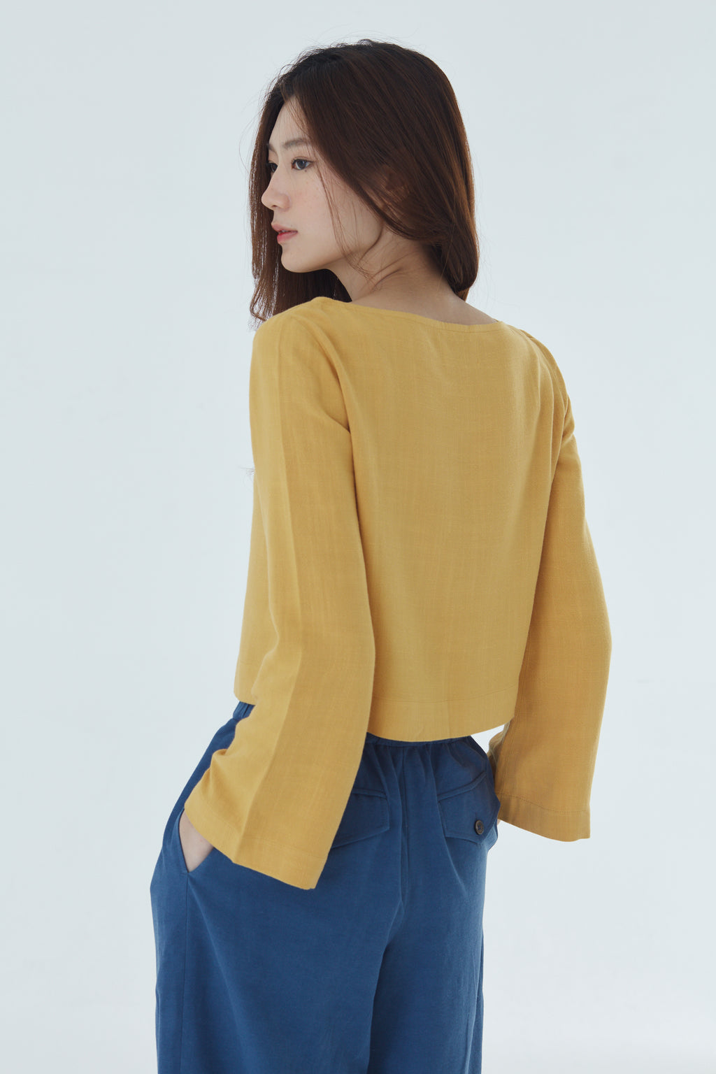 Yellow bell hot sale sleeve blouse