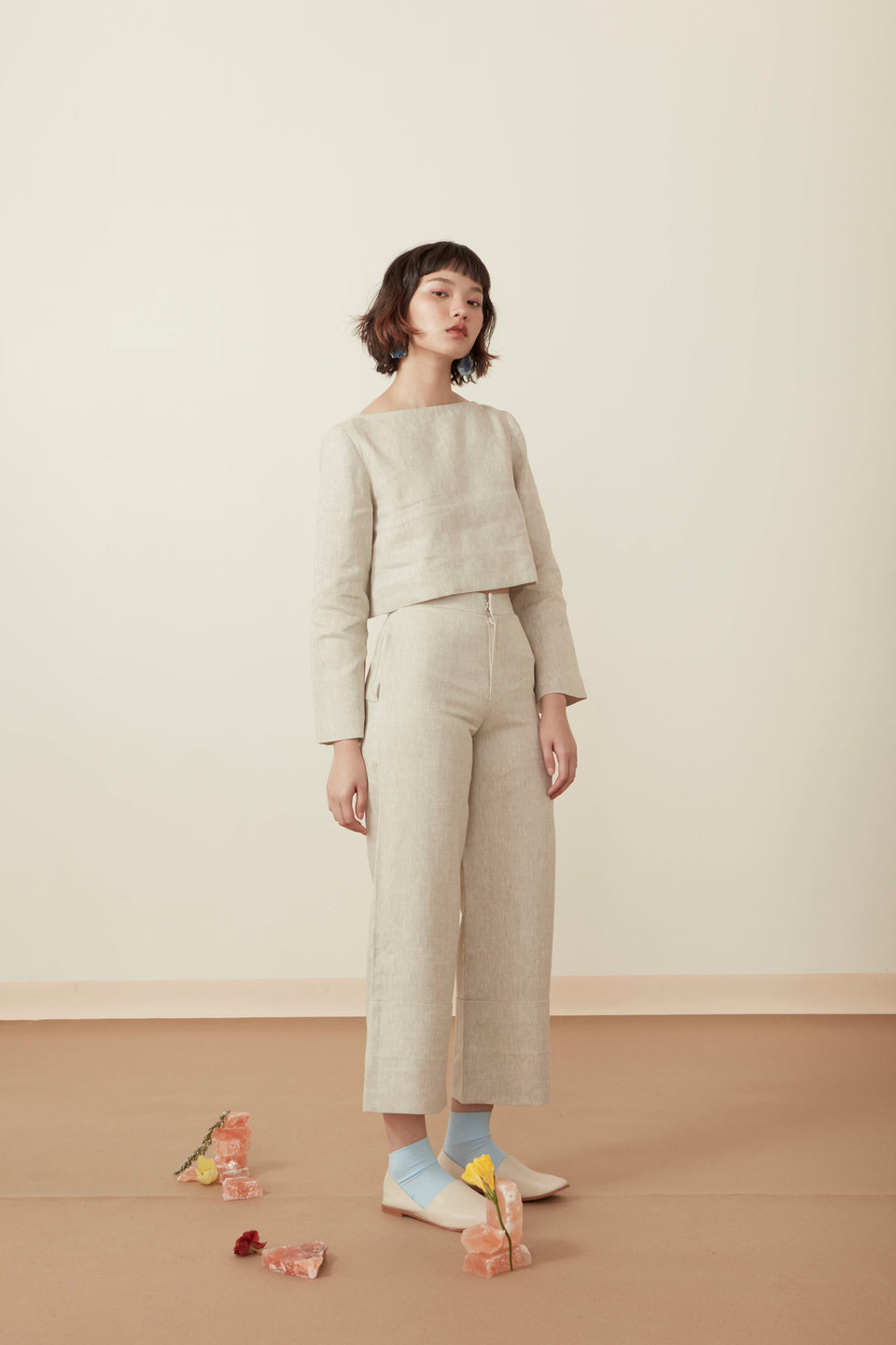 FOLDED WIDE-LEG TROUSERS