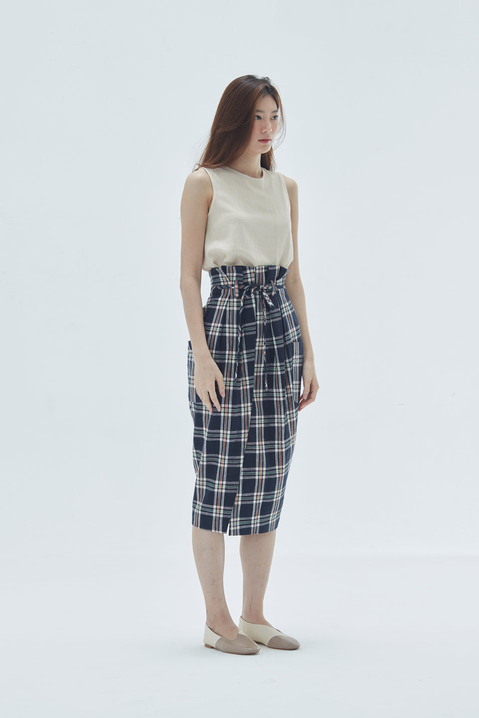 TIE WAIST TARTAN SKIRT